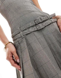 Bershka Bandeau Belted Tailored Mini Dress In Dark Grey For Women -Chic Maze Sales 207324916 3