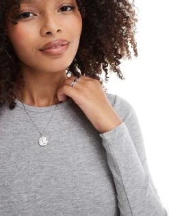 Bershka Long Sleeve Baby Tee In Grey For Women -Chic Maze Sales 207324925 2