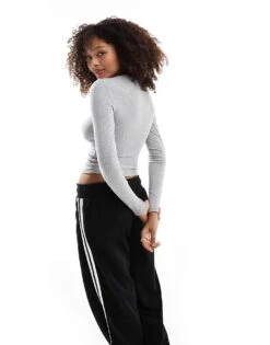 Bershka Long Sleeve Baby Tee In Grey For Women -Chic Maze Sales 207324925 3