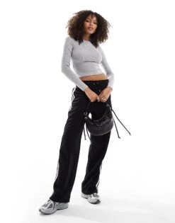 Bershka Long Sleeve Baby Tee In Grey For Women -Chic Maze Sales 207324925 4