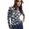 Bershka High Neck Long Sleeve Bodysuit In Black Check For Women Multi -Chic Maze Sales 207324931 1 multi