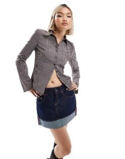Bershka Turn Up Hem Denim Mini Skirt In Authentic Blue For Women -Chic Maze Sales 207330332 1 blue 1