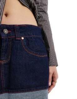 Bershka Turn Up Hem Denim Mini Skirt In Authentic Blue For Women -Chic Maze Sales 207330332 4