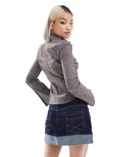 Bershka Turn Up Hem Denim Mini Skirt In Authentic Blue For Women -Chic Maze Sales 207330332 5