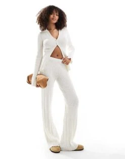 Bershka Textured Knitted Co-ord In Ecru -Chic Maze Sales 207339668 1 ecru