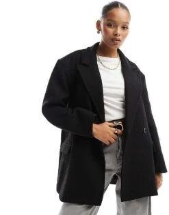 Bershka Boxy Oversized Tailored Coat In Black For Women -Chic Maze Sales 207346694 3
