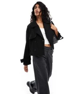 Bershka Cropped Wool Look Trench Coat In Black For Women -Chic Maze Sales 207346713 1 black 1