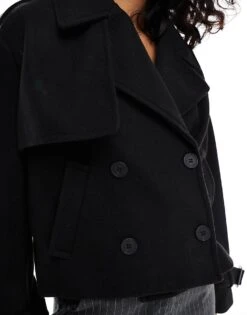 Bershka Cropped Wool Look Trench Coat In Black For Women -Chic Maze Sales 207346713 3