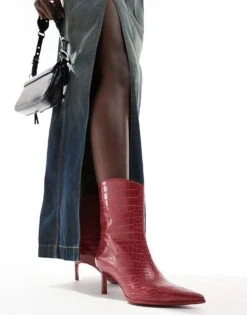 Bershka Pointed Toe Kitten Heeled Ankle Boots In Red For Women -Chic Maze Sales 207358134 1 red 1