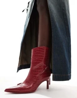 Bershka Pointed Toe Kitten Heeled Ankle Boots In Red For Women -Chic Maze Sales 207358134 3