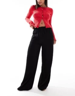 Bershka Drawstring Waist Wide Leg Trousers In Black For Women -Chic Maze Sales 207379898 1 black 1