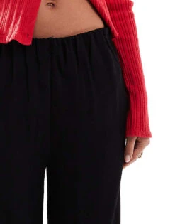 Bershka Drawstring Waist Wide Leg Trousers In Black For Women -Chic Maze Sales 207379898 3