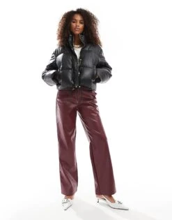 Bershka Faux Leather Padded Jacket In Black For Women -Chic Maze Sales 207379910 1 black 1