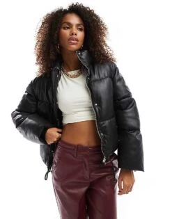 Bershka Faux Leather Padded Jacket In Black For Women -Chic Maze Sales 207379910 3