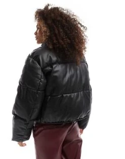 Bershka Faux Leather Padded Jacket In Black For Women -Chic Maze Sales 207379910 4
