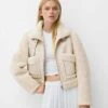 Bershka Shearling And Faux Leather Jacket In Cream For Women -Chic Maze Sales 207379942 1 cream