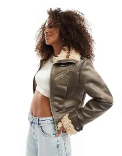 Bershka Shearling Jacket In Brown For Women -Chic Maze Sales 207379952 1 brown 1