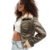 Bershka Shearling Jacket In Brown For Women -Chic Maze Sales 207379952 1 brown