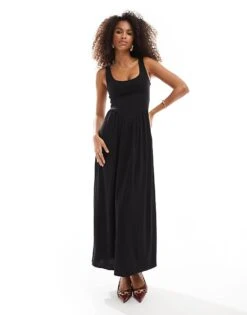 Bershka Drop Waist Jersey Maxi Dress In Black For Women