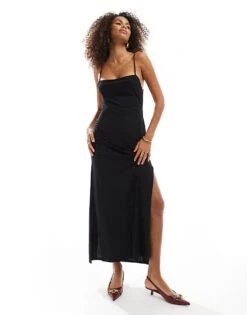 Bershka Strappy Midi Dress In Black For Women -Chic Maze Sales 207380167 1 black 1