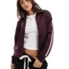 Bershka Zip Through Sports Jacket In Burgundy For Women -Chic Maze Sales 207385909 1 burgundy