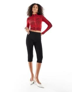 Bershka Zip Through Ribbed Jumper In Red For Women -Chic Maze Sales 207409176 4