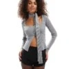 Bershka Ribbed Cardi With Neck Tie In Grey For Women -Chic Maze Sales 207409230 1 grey