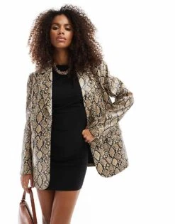 Bershka Faux Leather Oversized Blazer In Snake Print For Women Multi -Chic Maze Sales 207409238 1 multi 1