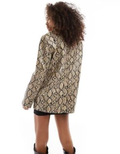 Bershka Faux Leather Oversized Blazer In Snake Print For Women Multi -Chic Maze Sales 207409238 3