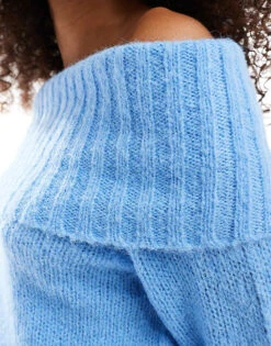 Bershka Fluffy Bardot Jumper In Light Blue For Women -Chic Maze Sales 207409258 4