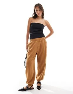 Bershka Cuffed Joggers In Tan For Women Brown -Chic Maze Sales 207409276 1 brown 1