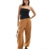 Bershka Cuffed Joggers In Tan For Women Brown -Chic Maze Sales 207409276 1 brown