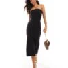 Bershka Bengaline Bandeau Maxi Dress In Black For Women -Chic Maze Sales 207409326 1 black
