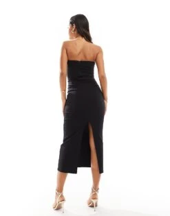 Bershka Bengaline Bandeau Maxi Dress In Black For Women -Chic Maze Sales 207409326 3