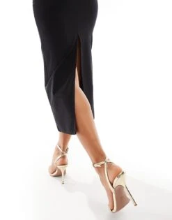 Bershka Bengaline Bandeau Maxi Dress In Black For Women -Chic Maze Sales 207409326 4