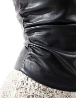 Bershka High Neck Faux Leather Top In Black For Women -Chic Maze Sales 207412105 3