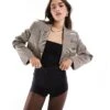 Bershka Cropped Blazer In Brown Check For Women Brown -Chic Maze Sales 207437924 1 brown