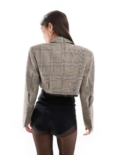 Bershka Cropped Blazer In Brown Check For Women Brown -Chic Maze Sales 207437924 4