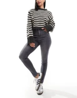 Bershka High Waist Skinny Jeans In Washed Dark Grey For Women -Chic Maze Sales 207444046 1 grey 1