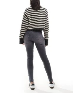 Bershka High Waist Skinny Jeans In Washed Dark Grey For Women -Chic Maze Sales 207444046 3