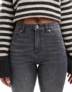 Bershka High Waist Skinny Jeans In Washed Dark Grey For Women -Chic Maze Sales 207444046 5