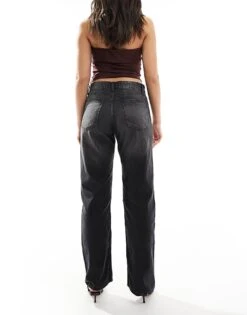 Bershka Straight Leg Jeans In Washed Black For Women -Chic Maze Sales 207444056 2