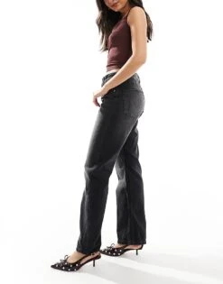 Bershka Straight Leg Jeans In Washed Black For Women -Chic Maze Sales 207444056 3