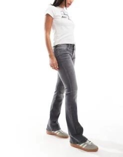 Bershka Low Rise Bootcut Jeans In Acid Wash Grey For Women -Chic Maze Sales 207444064 2