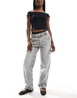 Bershka High Waisted Cargo Jeans In Washed Grey For Women -Chic Maze Sales 207444126 1 grey 1