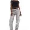 Bershka High Waisted Cargo Jeans In Washed Grey For Women -Chic Maze Sales 207444126 1 grey