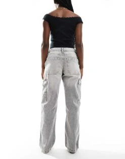 Bershka High Waisted Cargo Jeans In Washed Grey For Women -Chic Maze Sales 207444126 2