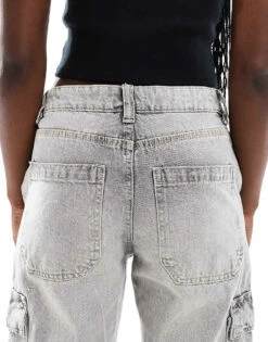 Bershka High Waisted Cargo Jeans In Washed Grey For Women -Chic Maze Sales 207444126 3