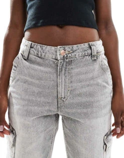 Bershka High Waisted Cargo Jeans In Washed Grey For Women -Chic Maze Sales 207444126 5