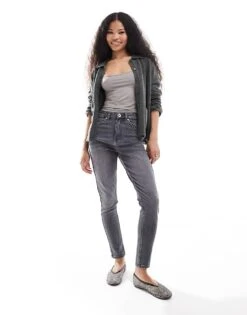 Bershka Petite High Waist Skinny Jeans In Washed Dark Grey For Women Black -Chic Maze Sales 207454963 1 black 1